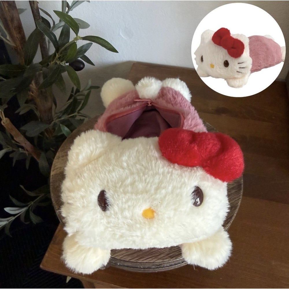 Hello Kitty Plush Zipper Pouch Bag Pink Cream Sanrio 2023 Nakajima Japan Kawaii